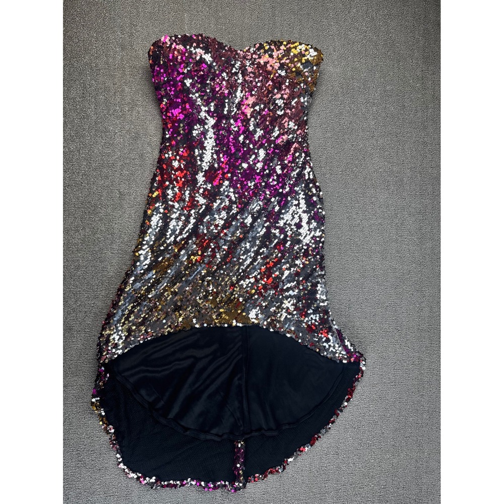 Anny Lee Dress Small Sequin High-Low Strapless Sweetheart Ombre Hoco Prom